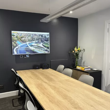 Internal photograph of meeting room in the Thomson Gray newly refurbished Melrose office