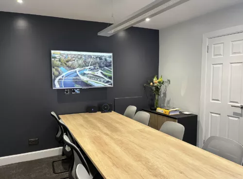 Internal photograph of meeting room in the Thomson Gray newly refurbished Melrose office